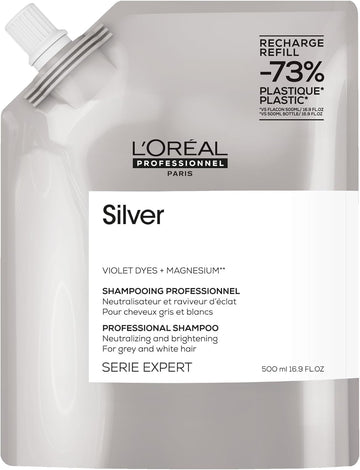 L’Oréal Professionnel Silver Shampoo For Grey, White Or Light Blonde Hair, Neutralising And Brightening, Serie Expert, 500Ml Refill
