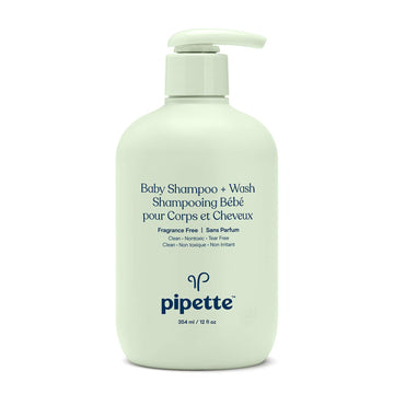 Pipette Baby Shampoo And Body Wash - Fragrance Free, Tear-Free Bath Time, Hypoallergenic, Moisturizing Plant-Derived Squalane, New Formula, 11.8 Fl Oz