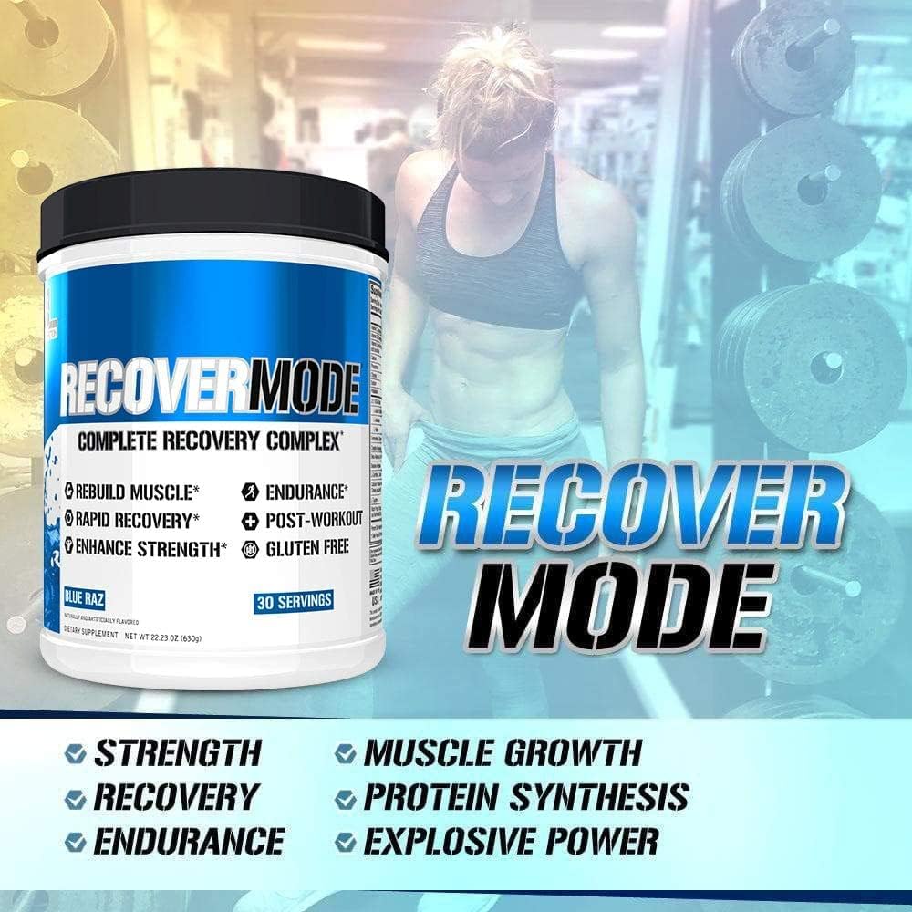 Evlution Nutrition Recover Mode- Complete Post Workout with BCAAs, Immunity Support, Vitamin C, D & E, Electrolytes, Hydration, Creatine, Glutamine, Beta-Alanine, L-Carnitine, 30 Serve, Blue Raz : Health & Household