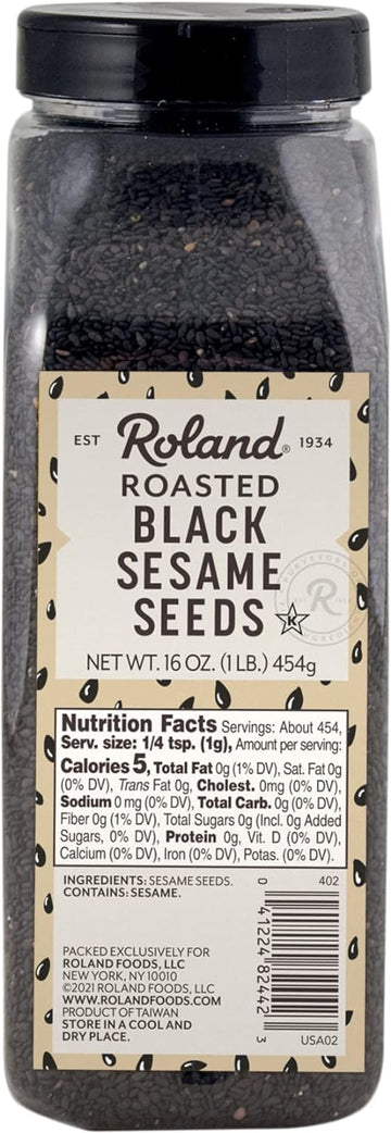 Roland Foods Roasted Black Sesame Seeds, Specialty Imported Food, 16-Ounce Bottle