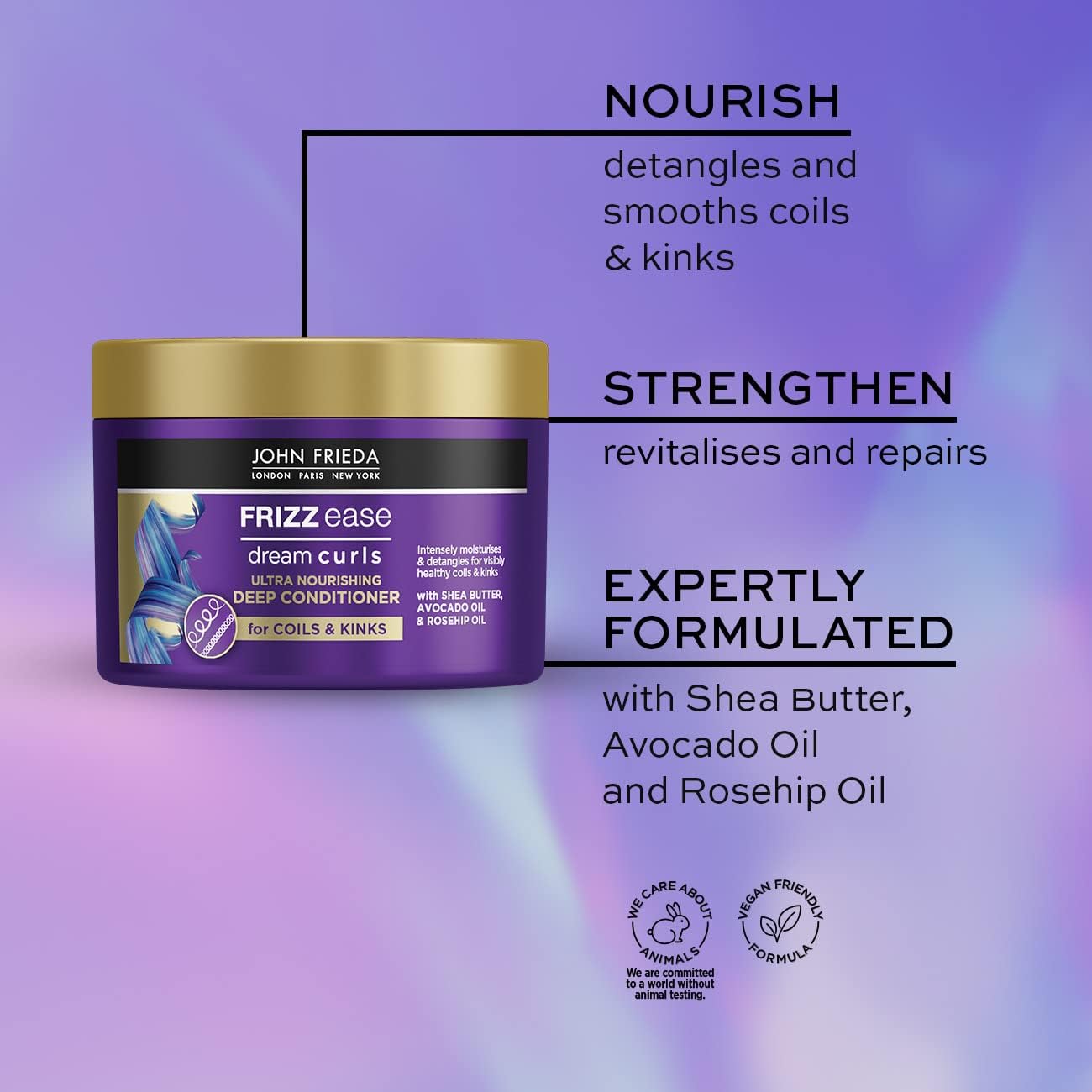 John Frieda Frizz Ease Dream Curls Ultra Nourishing Deep Conditioner 230ml, Conditioner for Curly Hair, Anti-Frizz Hair Mask (Pack of 2) : Amazon.co.uk: Beauty