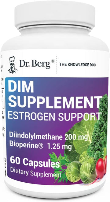 Dr. Bergâ€™s DIM Supplement Estrogen Support for Women - Mood, Skin & Energy Support Diindolylmethane with Bioperine - Hormone Balance for Women Before, During, and After Menopause - 60 Capsules