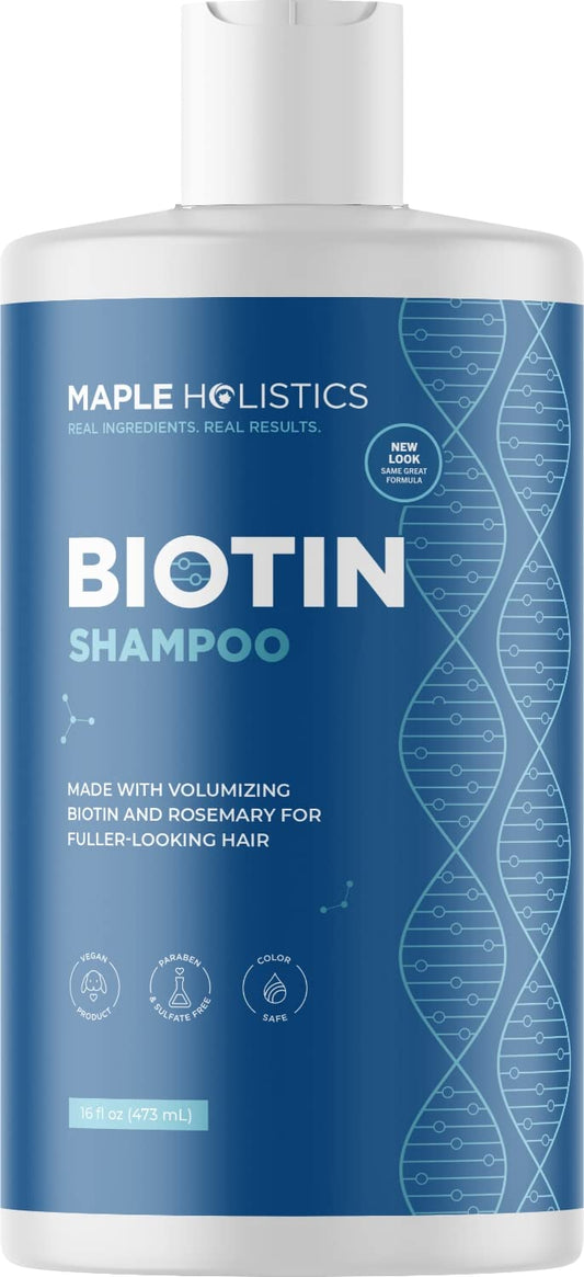 Biotin Vitamins and Shampoo for Thinning Hair - Sulfate Free Volumizing Shampoo with Tea Tree and Rosemary Essential Oils for Fine Thin Hair Care Plus Regrowth Biotin Vitamins for Hair Skin and Nails