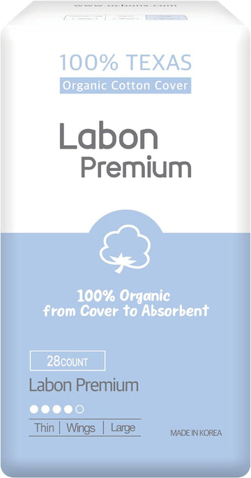 Premium Vegan Organic Sanitary Pads (Large, 28cm, 56 Counts) - 100% Organic Cotton Cover, Core & Wings for Women. Unscented, Hypoallergenic, Ultra-Thin, Maximum Absorbency