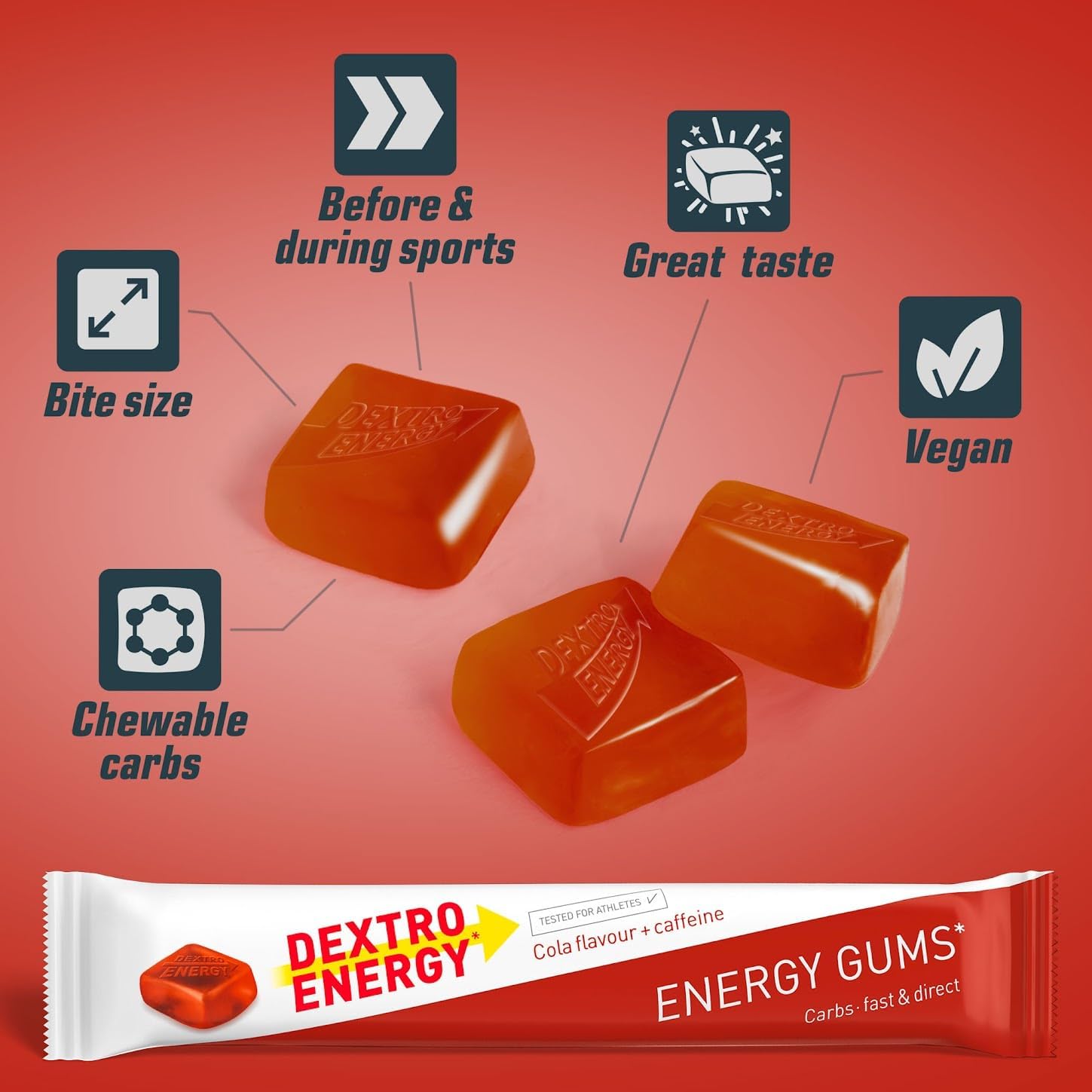 Dextro Energy I Energy Gums | Cola + Caffeine I Pocket Size Energy on the Go | For active lifestyle| Good Taste I Vegan I 8 x 45 g : Amazon.co.uk: Health & Personal Care