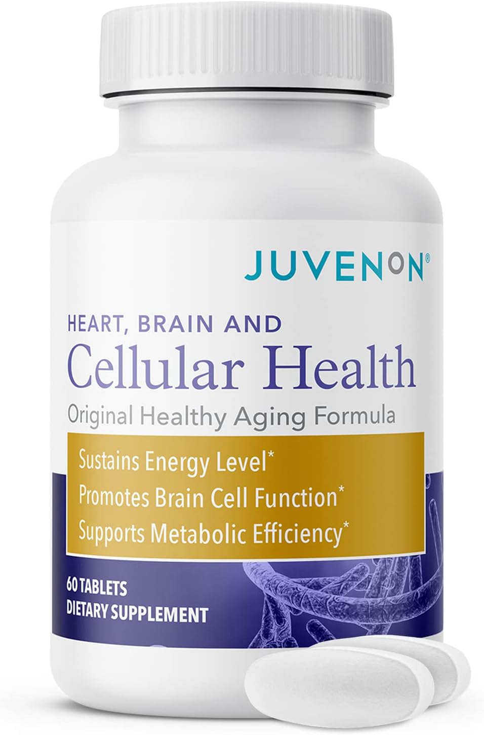 Juvenon Cellular Health | Heart, Brain Supplement With Acetyl L-Carnitine And Biotin - Supports Nad+ Function, Energy Production, Mood, Revitalized Metabolism, Mental Focus & Clarity (60 Tablets)