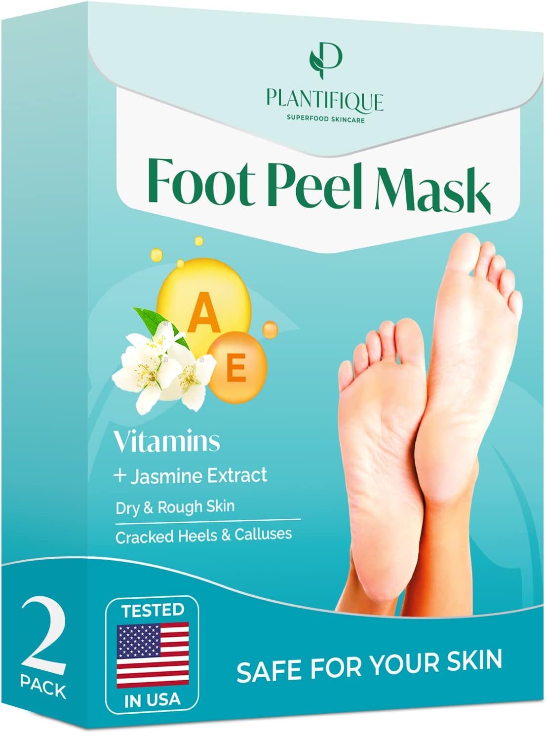 Plantifique Foot Peel Mask – 2 Pairs Exfoliating & Dermatologically Tested Foot Treatment, Removes Dead Skin & Repairs Heels For Soft Feet – Vitamins Scent, Gift For Women & Men