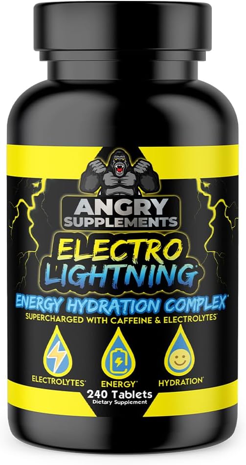 Angry Supplements Electro Lightning Energy Hydration Complex Electrolyte Tablets - Hydrate With Calcium, Magnesium, Sodium, Potassium & Caffeine Pills (240Ct, 120 Day Supply)