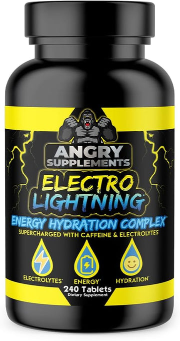 Angry Supplements Electro Lightning Energy Hydration Complex Electrolyte Tablets - Hydrate With Calcium, Magnesium, Sodium, Potassium & Caffeine Pills (240Ct, 120 Day Supply)