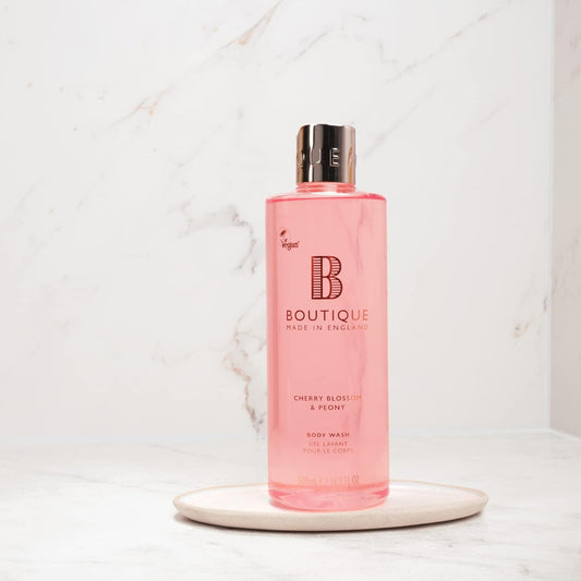 Boutique Cherry Blossom & Peony Fragrance Body Wash 500Ml - Refreshing - Cleansing - Essential Oils - Vegan And Cruelty Free - No Sls Or Parabens - Made In England - Recyclable Bottle