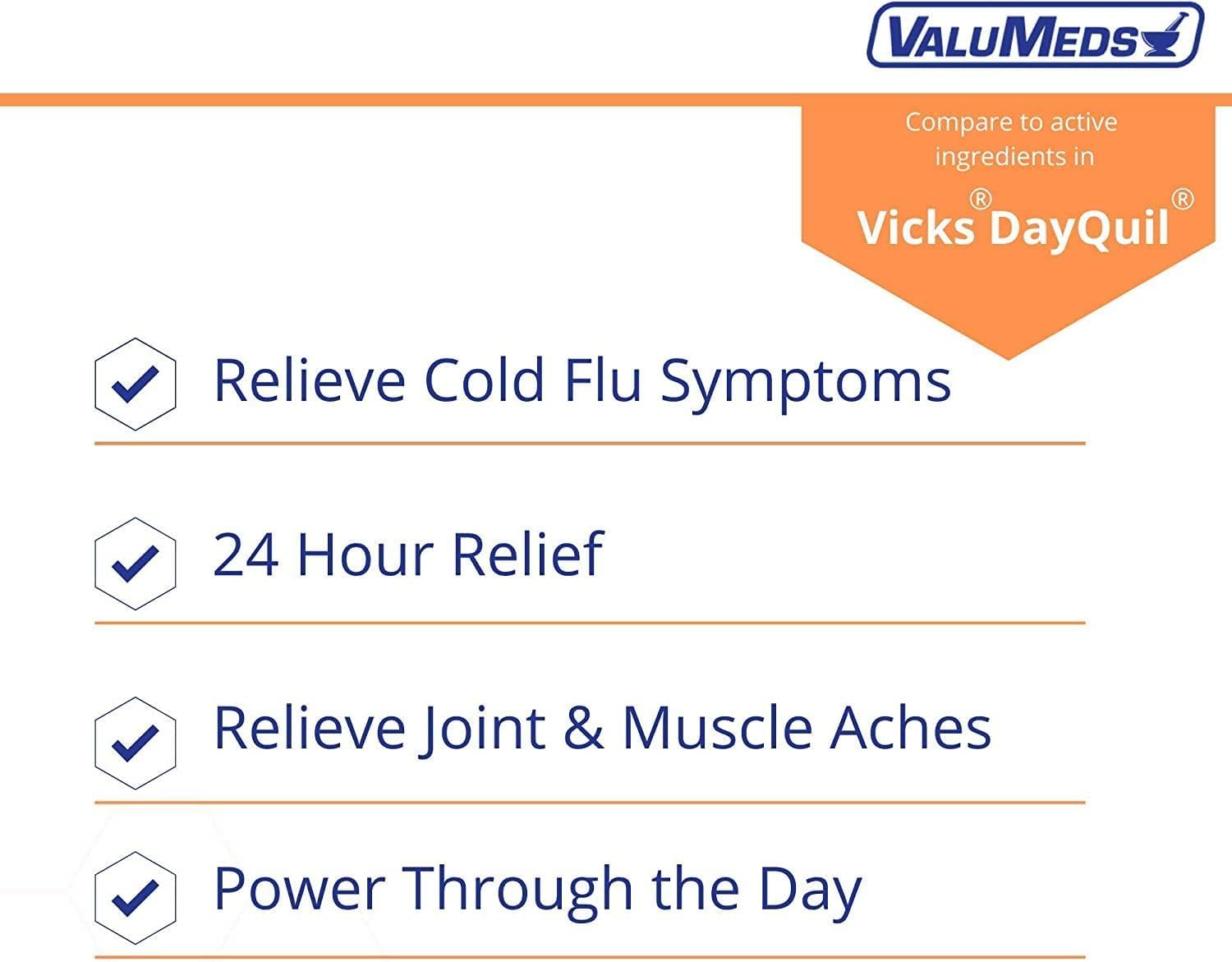 ValuMeds Daytime Cold & Flu Medicine for Adults | Multi-Symptom Relief for Severe Congestion, Headache, Sore Throat, Aches and Pains, Fever | Compare to Dayquil (Daytime, 48 Count) : Health & Household