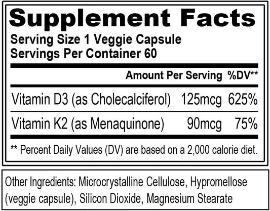 Evlution Nutrition Vitamin D3 + K2 for Immune System Support, Bone, Brain and Heart Health Support, Non-GMO and Gluten-Free, High Potency, Improve Calcium Absorption, 60 Servings