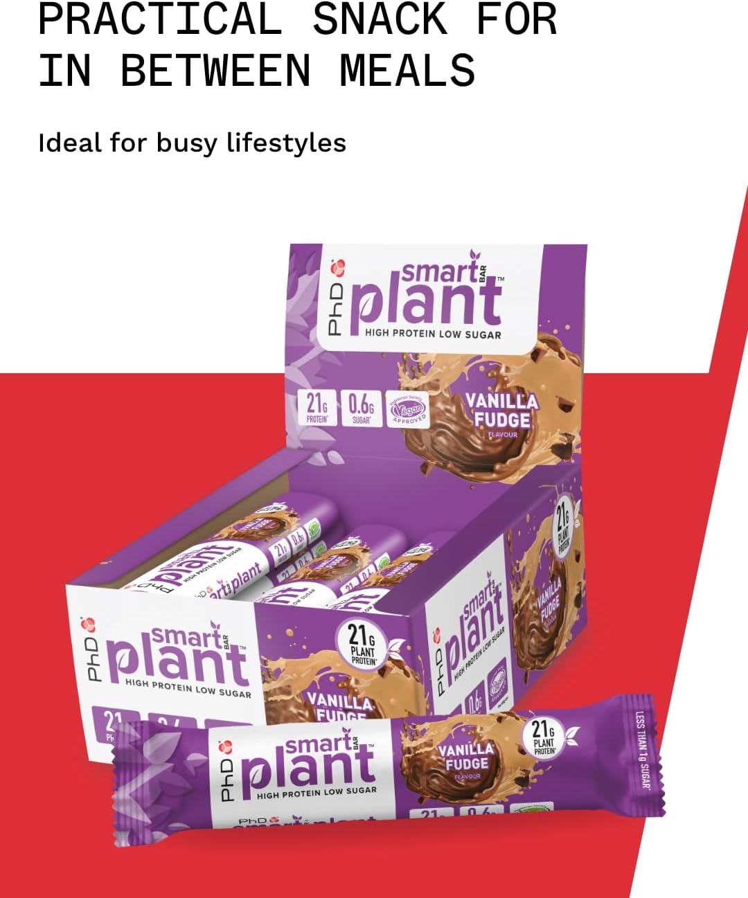 PhD Nutrition Smart Plant Bar Low Calorie, High Protein Low Sugar Vegan Protein Bar/Protein Snacks, Vanilla Fudge Flavour, 20g of Plant Protein, 64g Bar (12 Pack) : Amazon.co.uk: Grocery