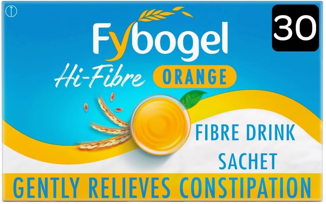 Fybogel Hi Fibre Sachets Orange Flavour 30 Pack - Natural Digestive Support, Gentle Constipation Relief, High Fiber Supplement, Easy Mix Powder, Daily Gut Health, Vegan Friendly
