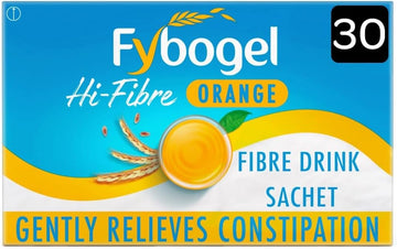 Fybogel Hi Fibre Sachets Orange Flavour 30 Pack - Natural Digestive Support, Gentle Constipation Relief, High Fiber Supplement, Easy Mix Powder, Daily Gut Health, Vegan Friendly