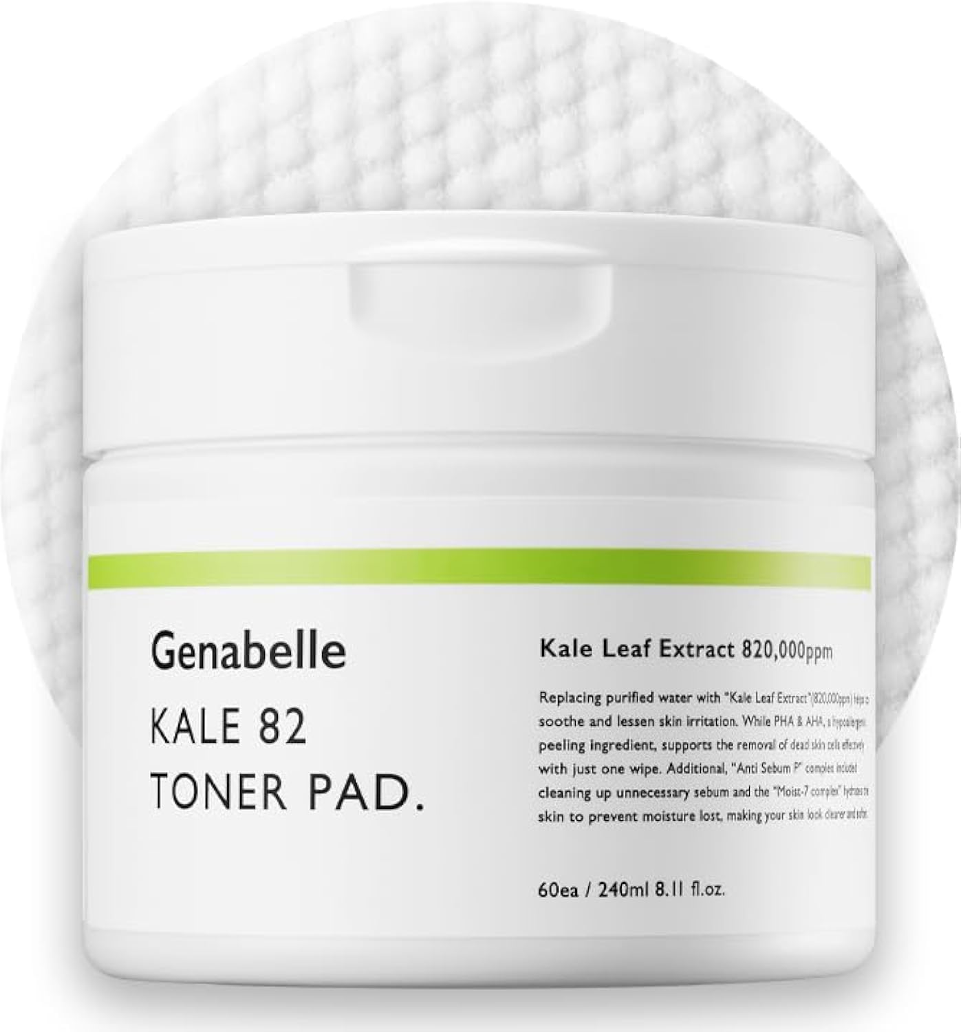 Kale 82 Toner Pad - 60 Jumbo Sheets, Aha Pha Dead Skin Care Daily Hydrating Toner Pad Exfoliating