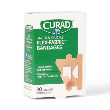 Curad Flex-Fabric Finger And Knuckle Bandages, Assorted Sizes, Box Of 20