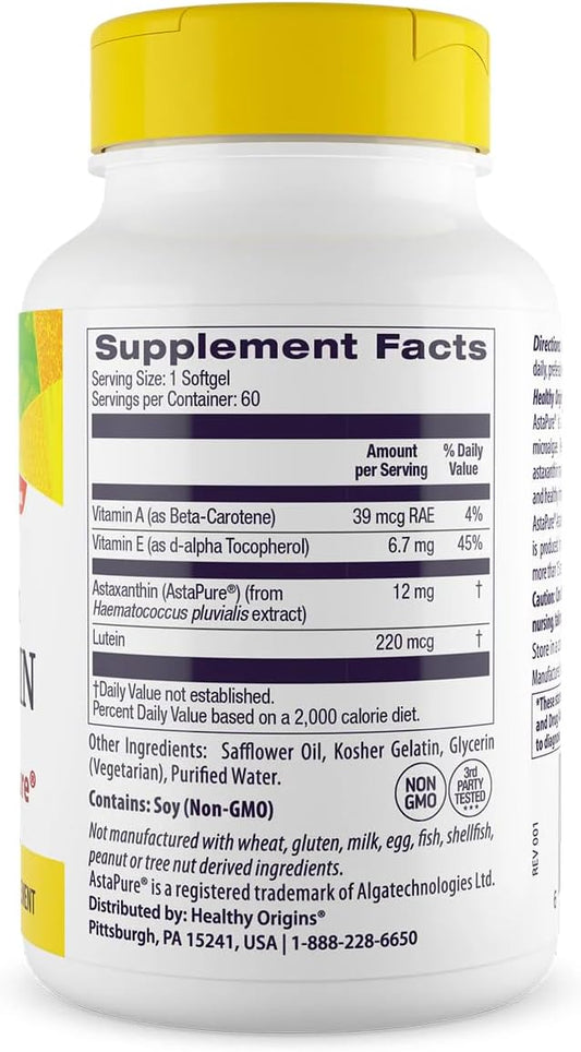Healthy Origins Astaxanthin 12 Mg (Natural, Astapure, Triple Strength, Non-Gmo, Gluten Free, Eye Support, Joint Support, Immune Support), 150 Softgels