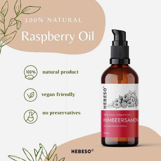 Hebeso - Raspberry Seed Oil 100% - Cold-Pressed 100Ml - Anti-Aging, Nourishing, Rich In Vitamins A/E, Efas - Treats Wrinkles, Fine Lines, Dry Skin - Face Care