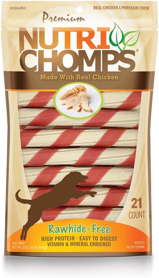 Nutrichomps Dog Chews, 6-Inch Twists, Easy To Digest, Rawhide-Free Dog Treats, 21 Count, Real Chicken Flavor