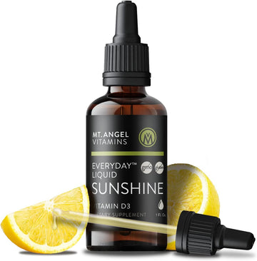 Mt. Angel Vitamins Everyday Liquid Sunshine - Liquid Vitamin D Drops - Easy-to-Use Vitamin D3 Drops with Natural Lemon Flavor (Non-GMO, Vegan, Soy-Free, Gluten-Free) Made in The USA -1400 serv/Bottle