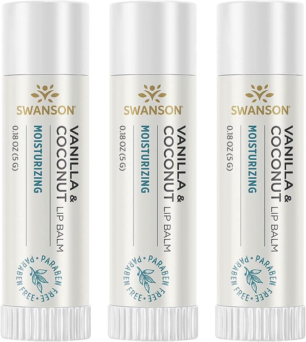 Swanson Vanilla And Coconut Lip Balm 0.18 Ounce (5 G) Balm (3 Pack)