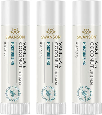 Swanson Vanilla And Coconut Lip Balm 0.18 Ounce (5 G) Balm (3 Pack)