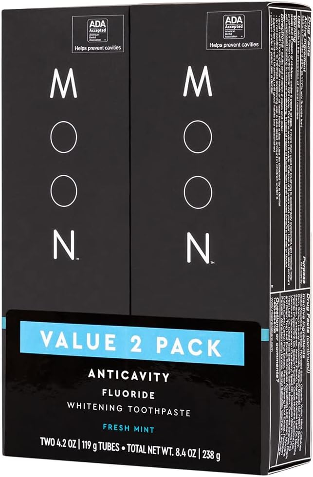 MOON Stain Removal Whitening Toothpaste, Fluoride, Cavity Protection, Fresh Mint Flavor for Fresh Breath, for Adults 4.2 oz (2 Pack)