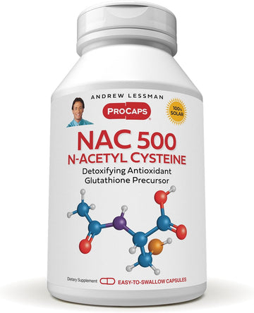 Andrew Lessman Nac-500 N-Acetyl Cysteine 180 Capsules - Helps Combat Daily Onslaught Of Damaging Free Radicals, Protects Brain, Heart, Lungs, Liver, Kidneys. Detoxifying Anti-Oxidant. No Additives