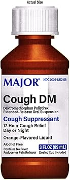 Major Cough Dm Dextromethorphan Polistirex Extended-Release Day Or Night 12 Hour Cough Relief & Suppressant - Orange Flavor - 3 Fl Oz (Delsym)