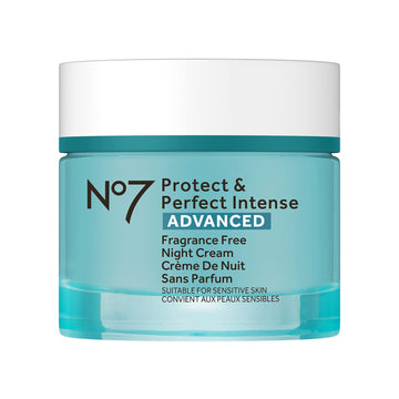 No7 Protect & Perfect Intense Advanced Night Cream Fragrance Free - Vitamin E & Shea Butter Face Cream - Fine Line Reducing Moisturizer With Collagen Peptide Technology (1.69 Fl Oz)