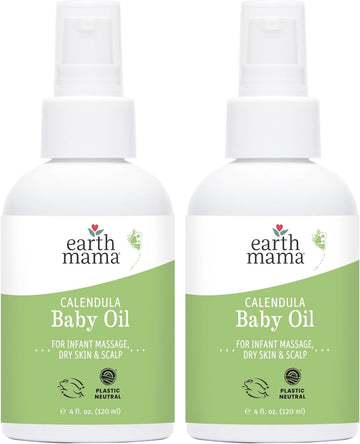 Earth Mama Calendula Baby Oil | Massage Oil for Newborn Skin Care, Dry Skin & Scalp Moisturizer, Fragrance Free, 4-Fluid Ounce (2-Pack)