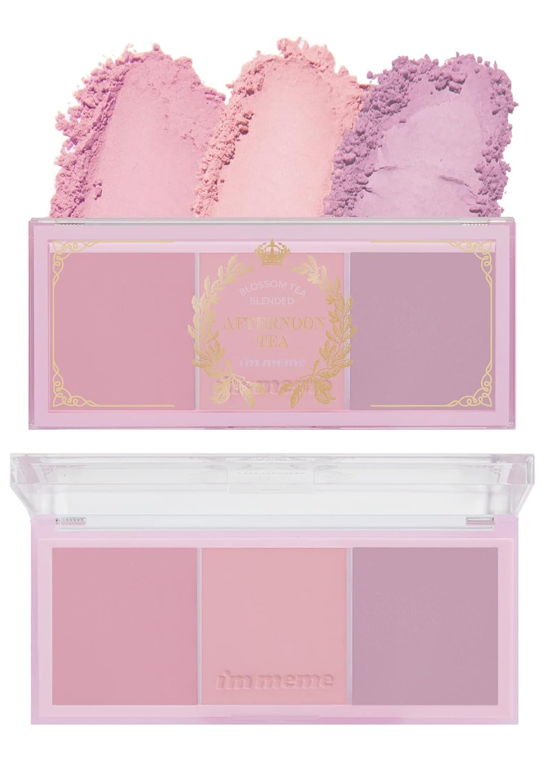 I'M Meme Palette - Afternoon Tea Blusher | Blossom Tea Blended, Cool Tone Blush For Cheek, Soft Pink, Peach, Lavender, 3 Shades Palette, Matte Powder Blush For Face&Cheeks, 0.4Oz