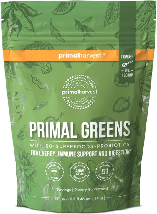 Primal Harvest Greens Powder & Primal Probiotics Supplements Bundle