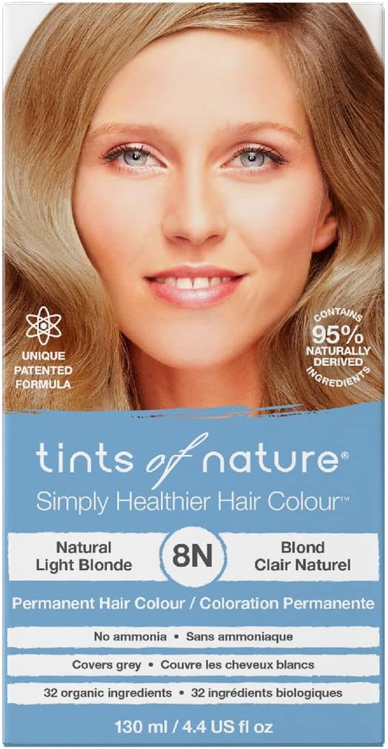 Tints Of Nature 8N Natural Light Blonde Permanent Hair Dye, Nourishes Hair And Covers Greys, Ammonia-Free, 130Ml