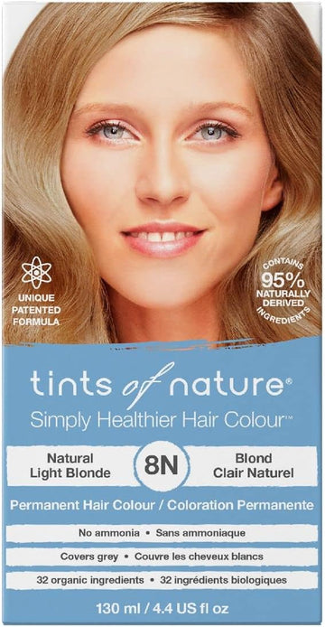 Tints Of Nature 8N Natural Light Blonde Permanent Hair Dye, Nourishes Hair And Covers Greys, Ammonia-Free, 130Ml