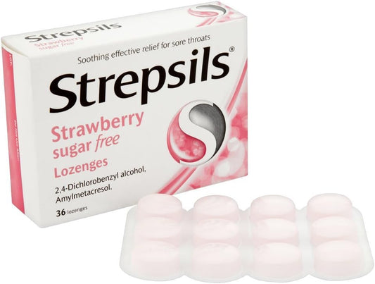 Strepsils Sore Throat Lozenges, Strawberry, 36 Total, Sore Throat Relief, Throat, Effective Relief, Fights Germs, Relieves Throat Pain, Works In 5 Minutes, Sore Throat, Medication (Pack Of 2)