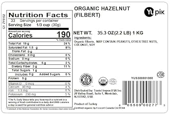 Yupik Nuts Organic Filbert Hazelnuts, 2.2 lb, Non-GMO, Vegan, Gluten-Free, Pack of 1