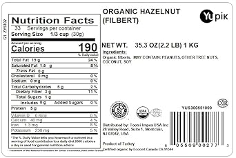 Yupik Organic Raw Hazelnuts, 2.2 Lb, Gluten-Free, Non-Gmo, Kosher, Vegan, Raw Nuts, Filberts, Whole Hazelnuts With Skin, Unsalted, Unroasted, Oil-Free, Source Of Fiber & Iron, Healthy Snacks