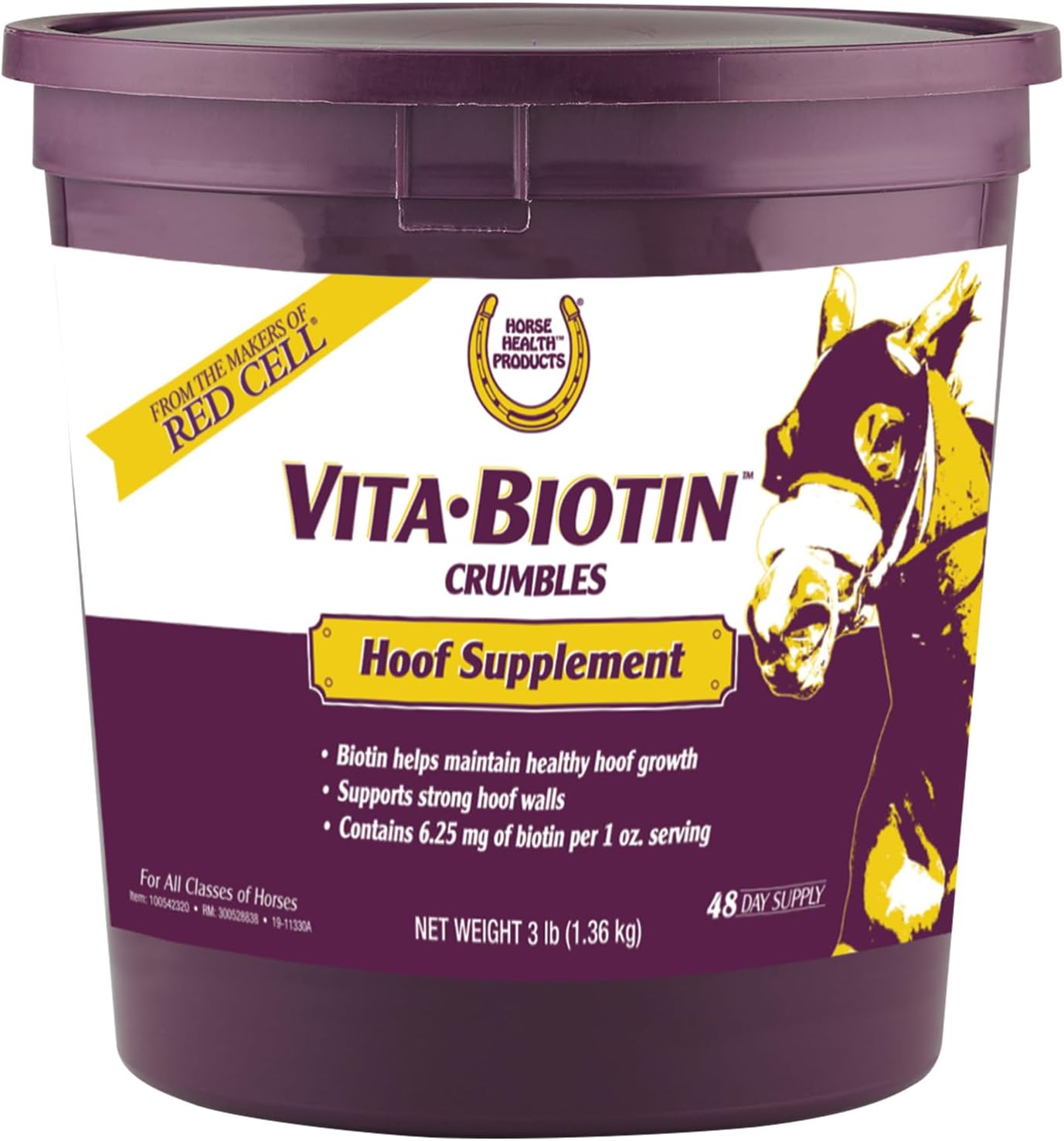 Horse Health Vita Biotin Crumbles Horse Hoof Supplement, Helps Maintain Healthy, Sound Hooves And Strong Hoof Walls, 3 Lbs., 48 Day Supply