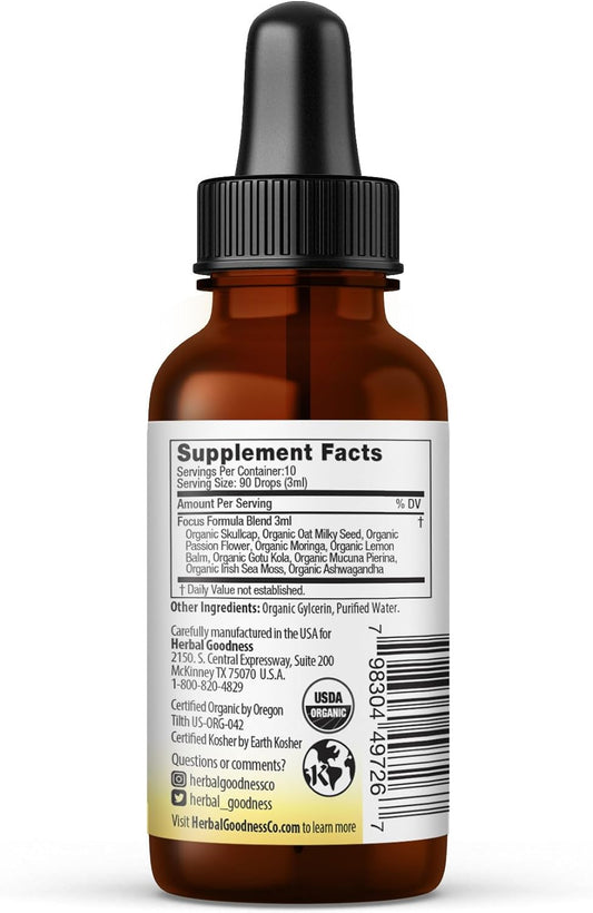 Focus Supplement Factor for Kids - USDA Organic Supplements for Genius Mind - Kids Focus Formula with Skullcap, Memory and Attention, Non-GMO, ADHD Brain Vitamins 1 Fl. Oz Herbal Goodness