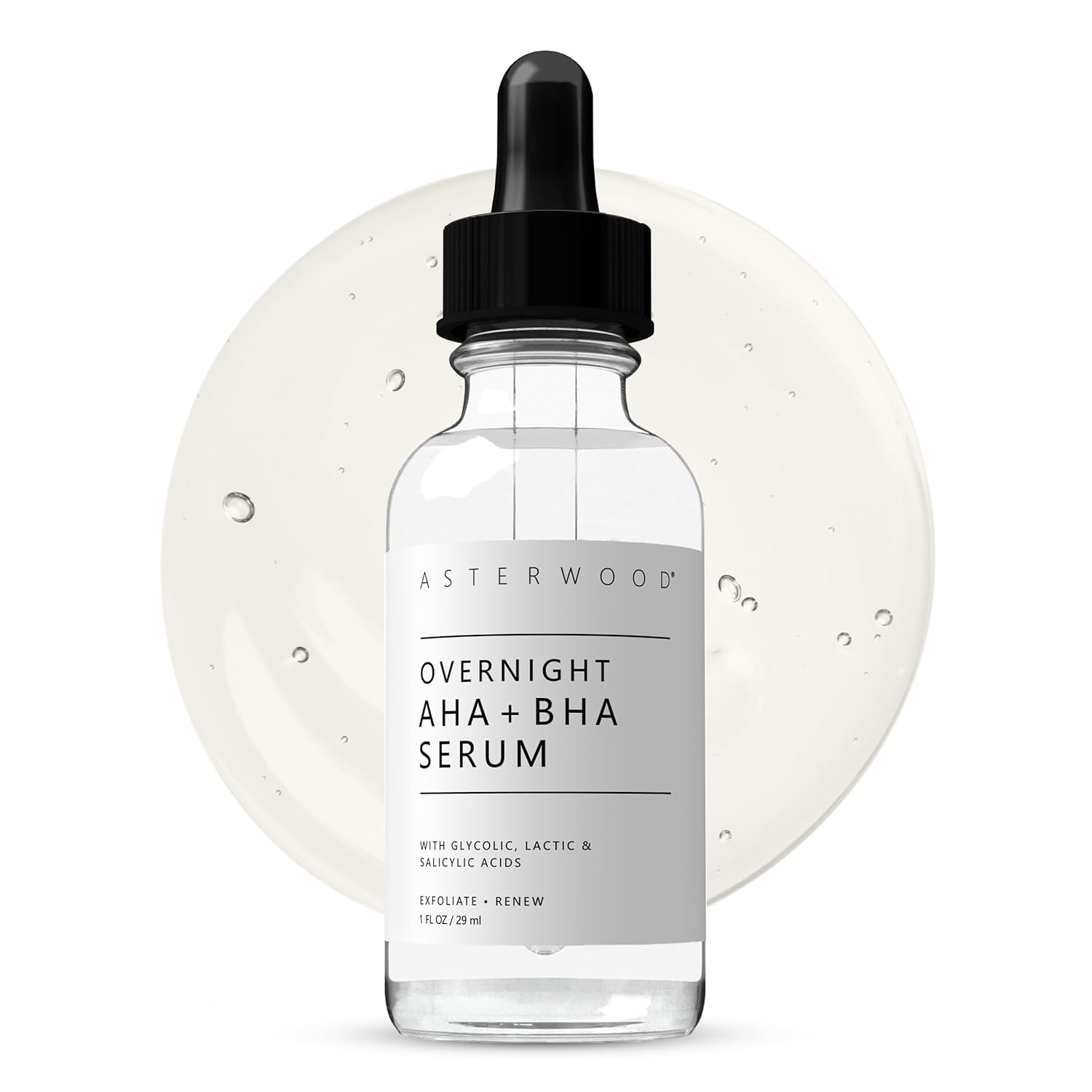 Asterwood Overnight Exfoliating Serum - Aha (Lactic Acid & Glycolic Acid) - Bha (Salicylic Acid) - Supports Improvement Of Hyperpigmentation, Dark Spots - Fragrance-Free - 1 Fl Oz