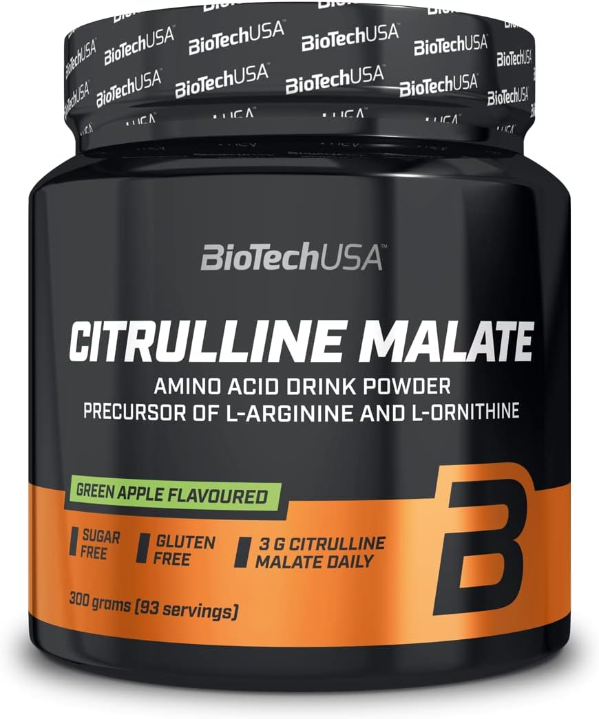 Biotechusa Citrulline Malate Powder | Essential Amino Acid For Athletes | Sugar-Free | Gluten-Free | 300 G | Green Apple