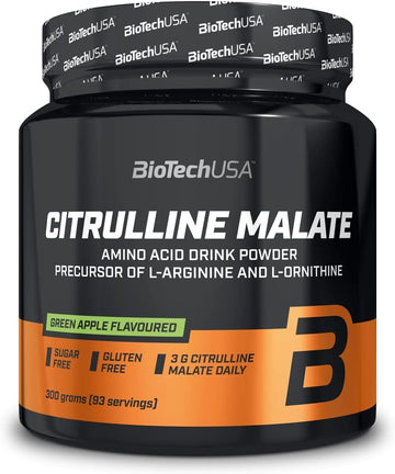 Biotechusa Citrulline Malate Powder | Essential Amino Acid For Athletes | Sugar-Free | Gluten-Free | 300 G | Green Apple