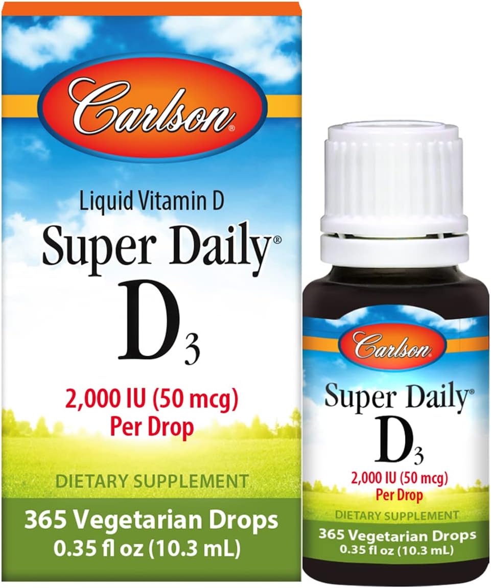 Carlson - Super Daily D3 2000 Iu (50 Mcg) Per Drop, Vitamin D Drops, Liq Vitamin D3, 1-Year Supply, Unavored, 365 Drops (10.3 Ml)