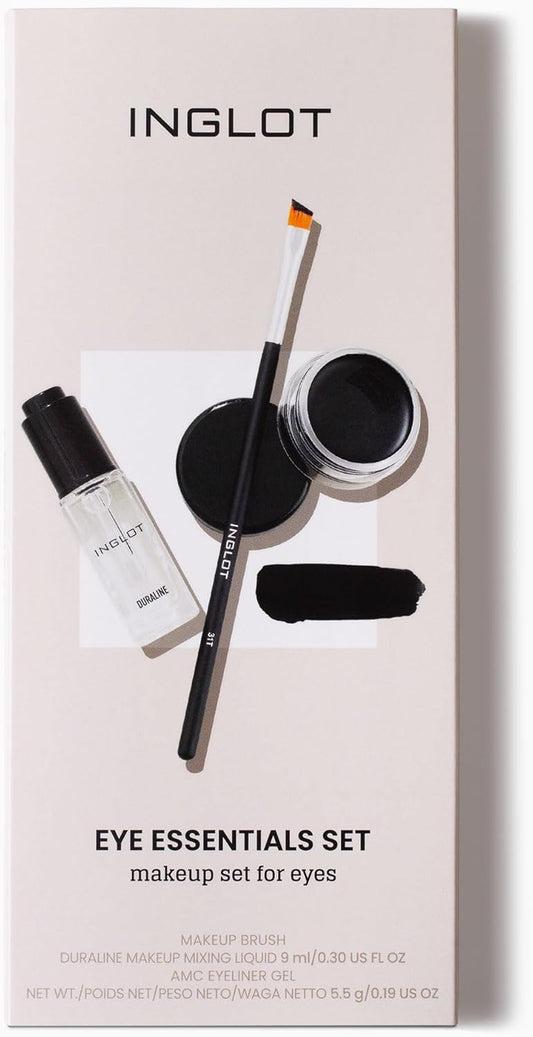 Inglot Eye Essentials Set | Duraline + Amc Eyeliner Gel 77 + Makeup Brush 31T | Black Eyeliner | Prolong Makeup Durability | Transparent | Waterproof |