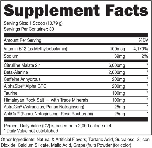 Bucked Up Pre Workout 6 Grams Citrulline, 2 Grams Beta Alanine, And 3 Other Registered Trademarked Ingredients (Grape)