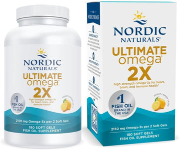 Nordic Naturals Ultimate Omega 2X, Lemon Flavor - 180 Soft Gels - 2150 mg Omega-3 - High-Potency Omega-3 Fish Oil with EPA & DHA - Promotes Brain & Heart Health - Non-GMO - 90 Servings