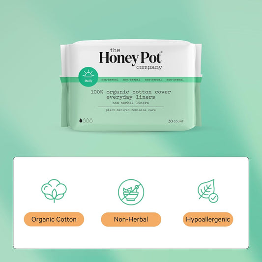 The Honey Pot Company - Non-Herbal Everyday Panty Liners - Organic Pads for Women - Cotton Cover, and Ultra-Absorbent Pulp Core - Feminine Care - 30 ct