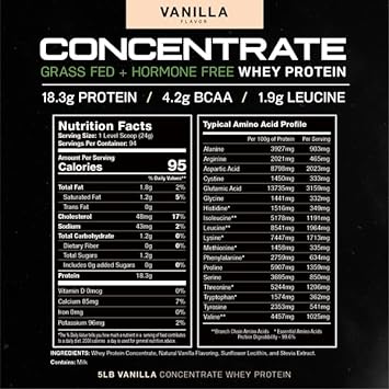 Muscle Feast Grass-Fed Whey Protein Concentrate Powder, All Natural Hormone Free Pasture Raised, Vanilla, 5lb (94 Servings) : Health & Household